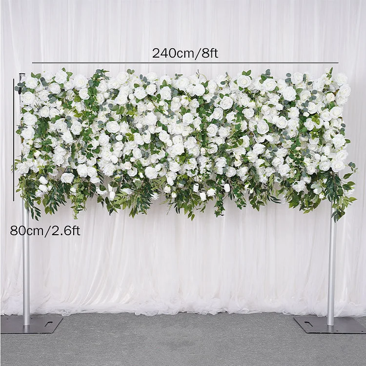 A7812 White Rose Roll Up Cloth Curtain Flower Wall Green Milan Turf Fabric Plant Wall