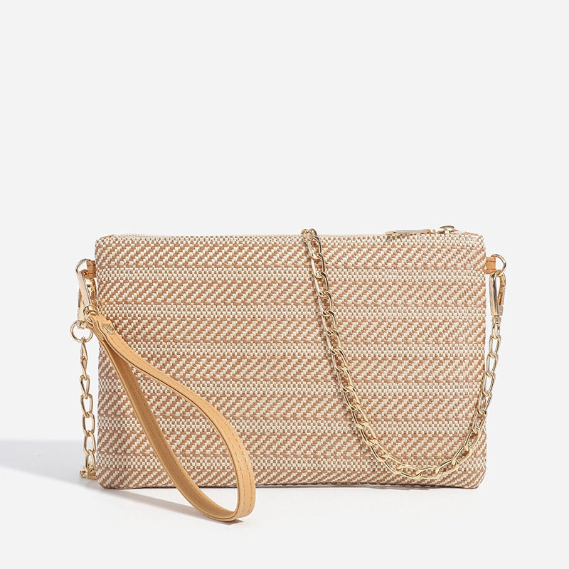 Women’s Medium Straw Solid Color Elegant Streetwear Straw Square Zipper Straw Bag