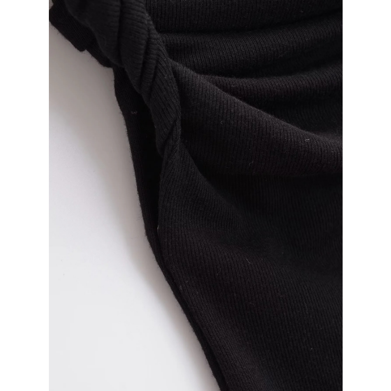 Ootddress Twist Off-Shoulder Slim T-shirt Solid Patchwork Elegant Backless Women's Top Y2k Top Pleated Casual Strapless Pullover Tee