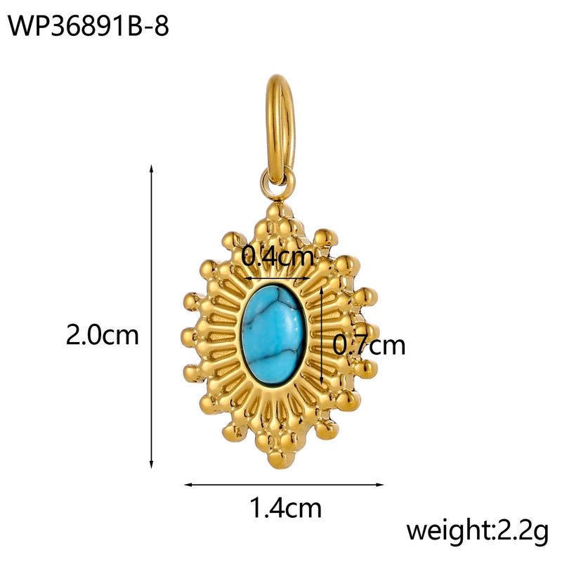 1 Piece 14 * 20mm 304 Stainless Steel Natural Stone Oval Pendant Jewelry Accessories