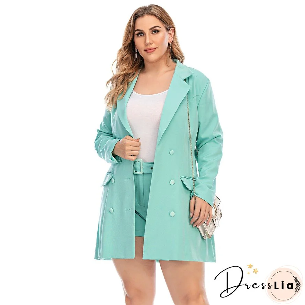 Sale Women Blazer And Shorts Two Piece Set Turn-Down Collar Suit Jacket Elegant Office Lady Blazer Button Coat Plus Size 6Xl D30