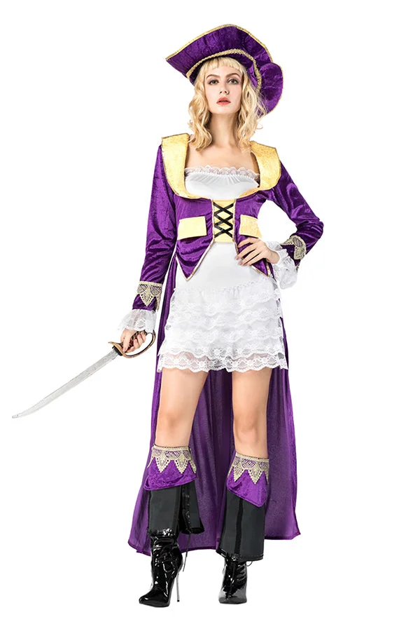 Fancy Caribbean Queen Adult Halloween Costume Purple-elleschic