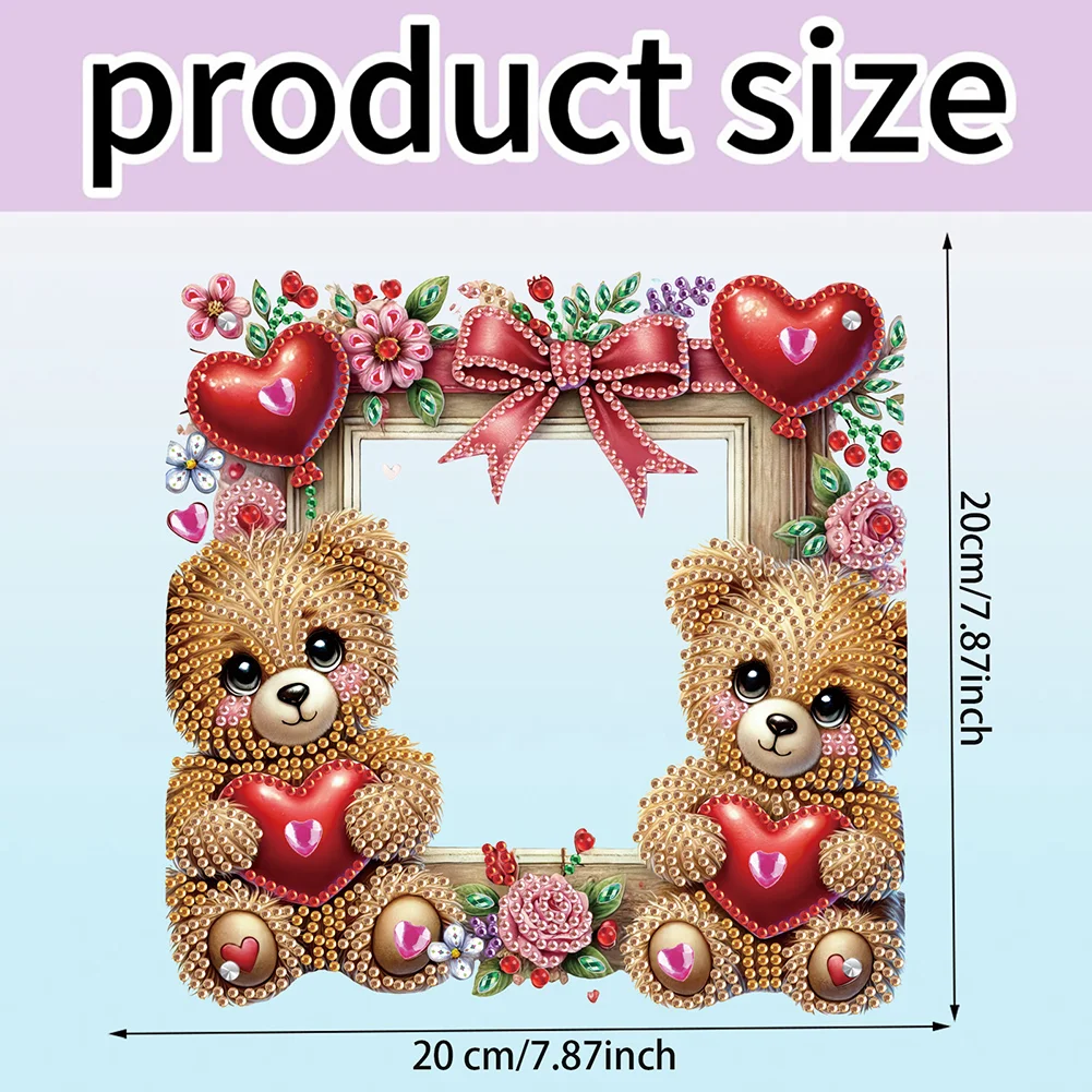 5D DIY Heart Bear Acrylic Special Shape Rhinestone Tabletop Photo Frame Kit