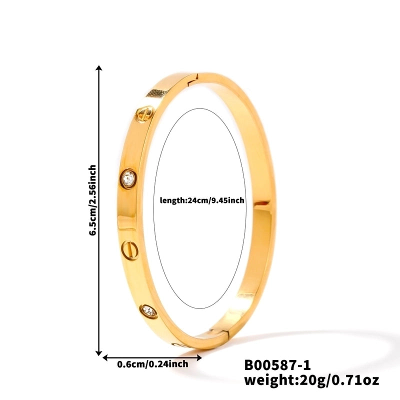 Retro Minimalist Geometric 304 Stainless Steel K Gold Plated Zircon  Bangle In Bulk