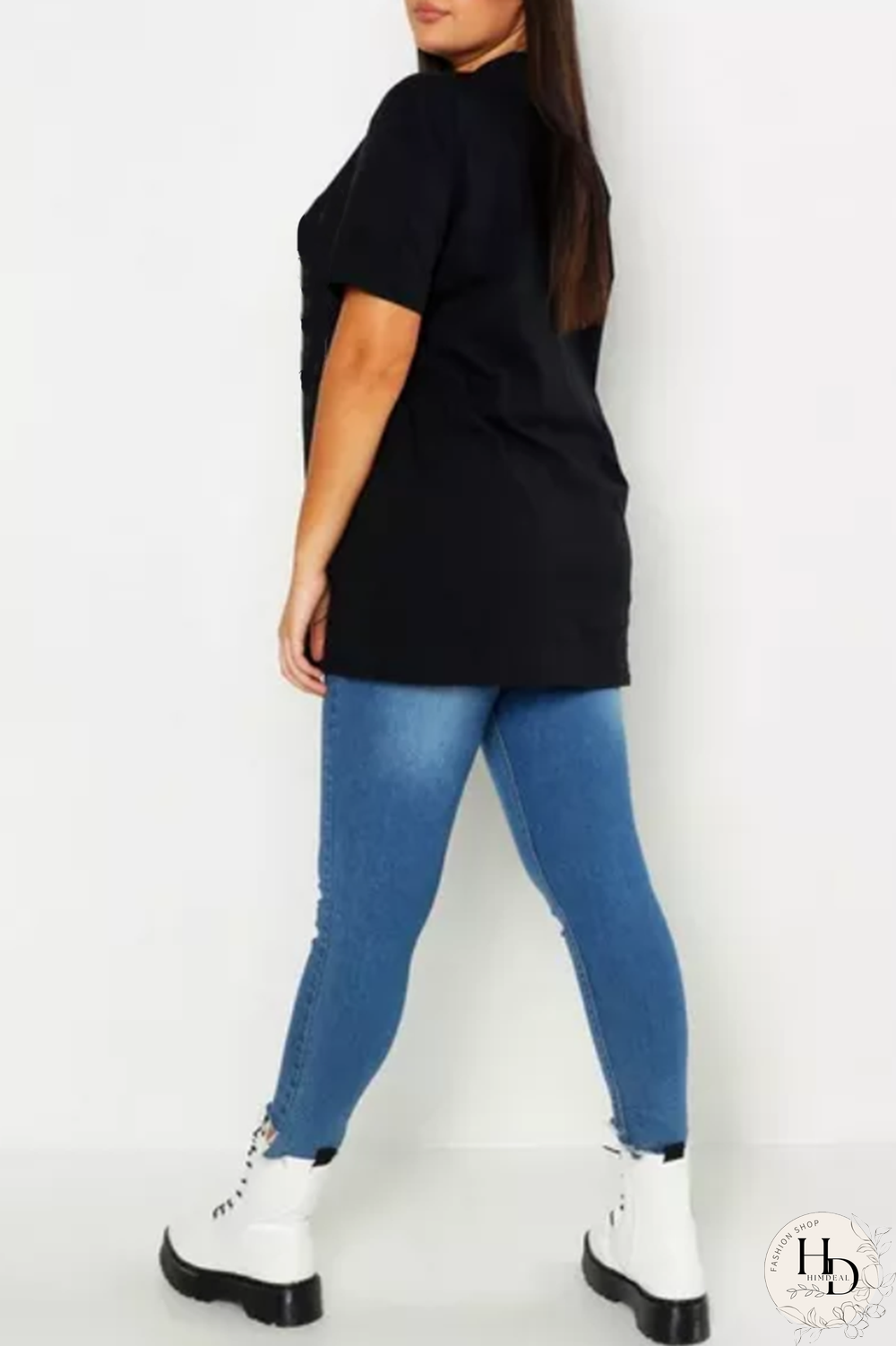 Black Fashion Street Print Patchwork Letter O Neck T-Shirts