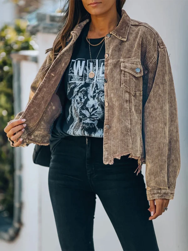 Corduroy Jacket Top Tassel Baseball Jersey Vintage Jacket Flusfy