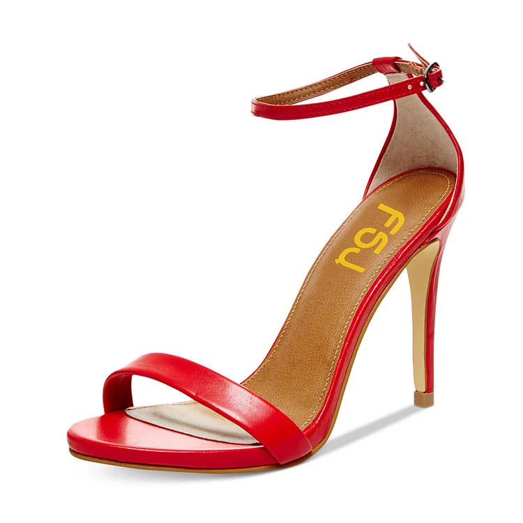 FSJ Red Ankle Strap Sandals Stiletto Heels US Size 4-15 |FSJ Shoes