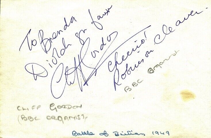 Famous BBC Organists CLIFF GORDON & ROBINSON CLEAVER Autographs