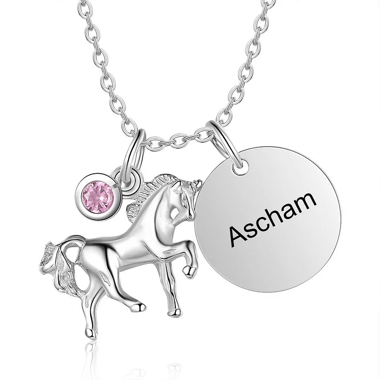 Unicorn Necklace with 1 Birthstone Children Necklace Engraved with Name