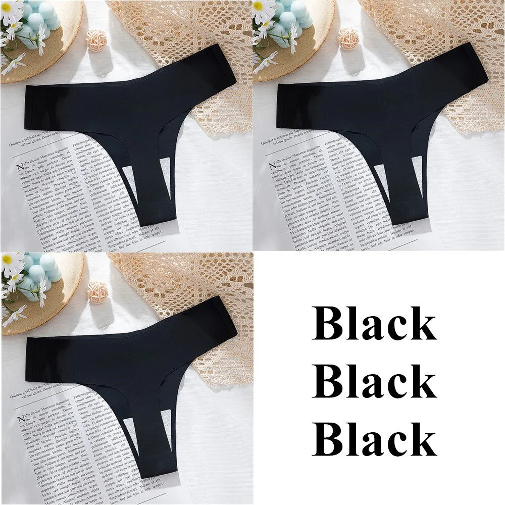 3Pcs New Ice Silk Thong Sexy Panties Seamless G String Underwear Women Low-Rise Thongs Women Lingerie Bikini T Back Underpants