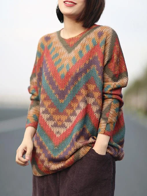 Knitting Roomy Striped Colorful Sweater