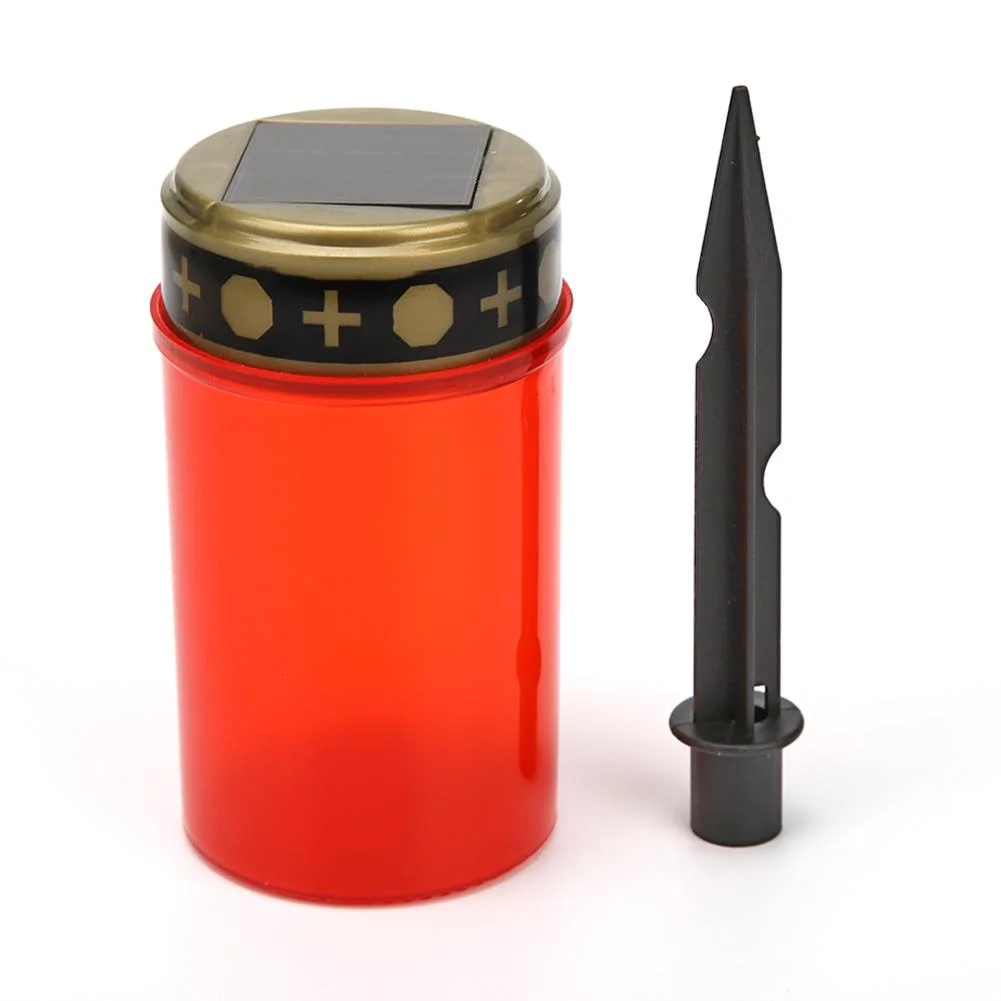 Solar Power Grave Lawn Light Flameless Electronic LED Candle Lamp (Red)