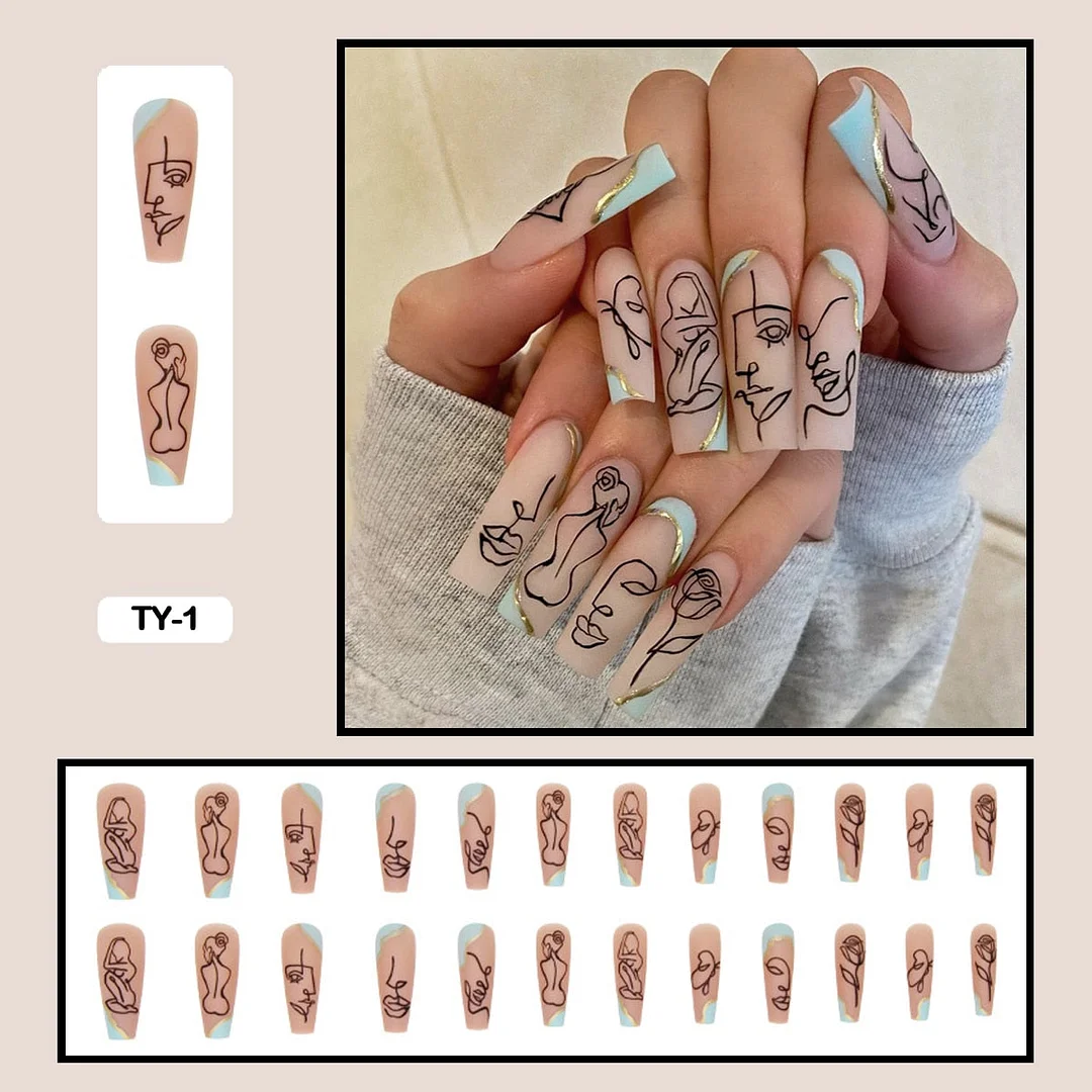 24PCS Dark Punk False Nails with Glue Gradient Long Detachable Fire Stick on Nails Skull Flame  Art DIY Fashion Manicure Tool-Nail Inspo