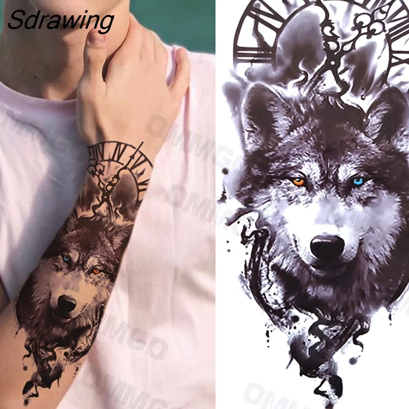 Sdrawing Rose Flower Skeleton Temporary Tattoos For Women Adult Girl Lion Tiger Crown Fake Tattoo Body Art Painting Tatoo Decal