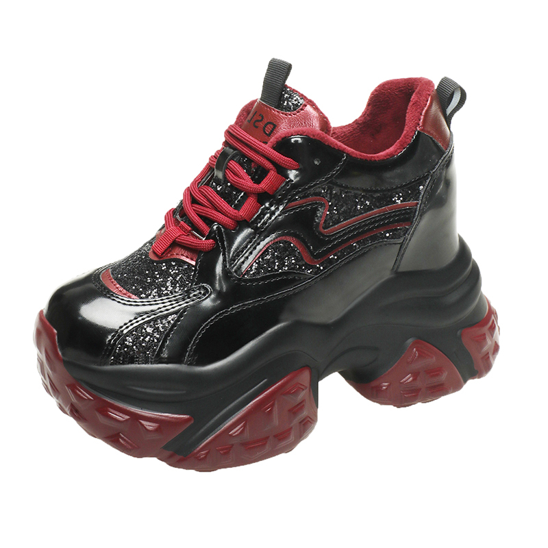 Hubecwheels shoes for women shoes NEW Women Casual Platform Sneakers 10CM High Heels 2025 Winter Sports Leather Shoes Bling Trainers Chunky Boots Zapatillas Mujer