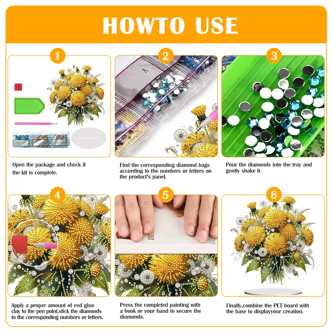 2D Flat Dandelion DIY Desktop Diamond Art Kits Bedroom Table Decoration