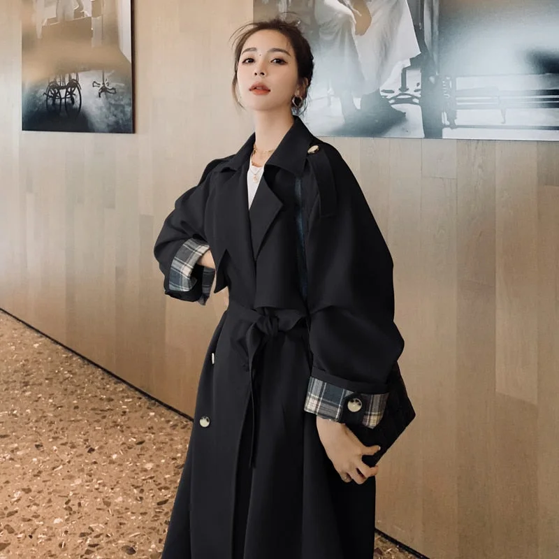 Brand New Loose Oversize Double-Breasted Long Trench Coat for Women Duster Coat Windbreaker Lady Outerwear Spring Autumn Clothes