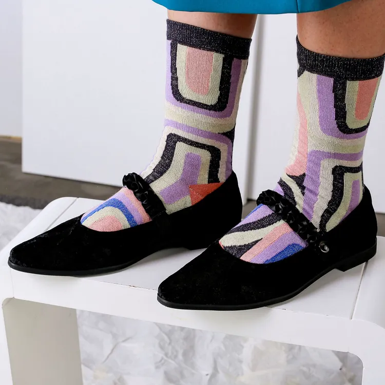 Two Tone Ribbed Cuff Crew Socks