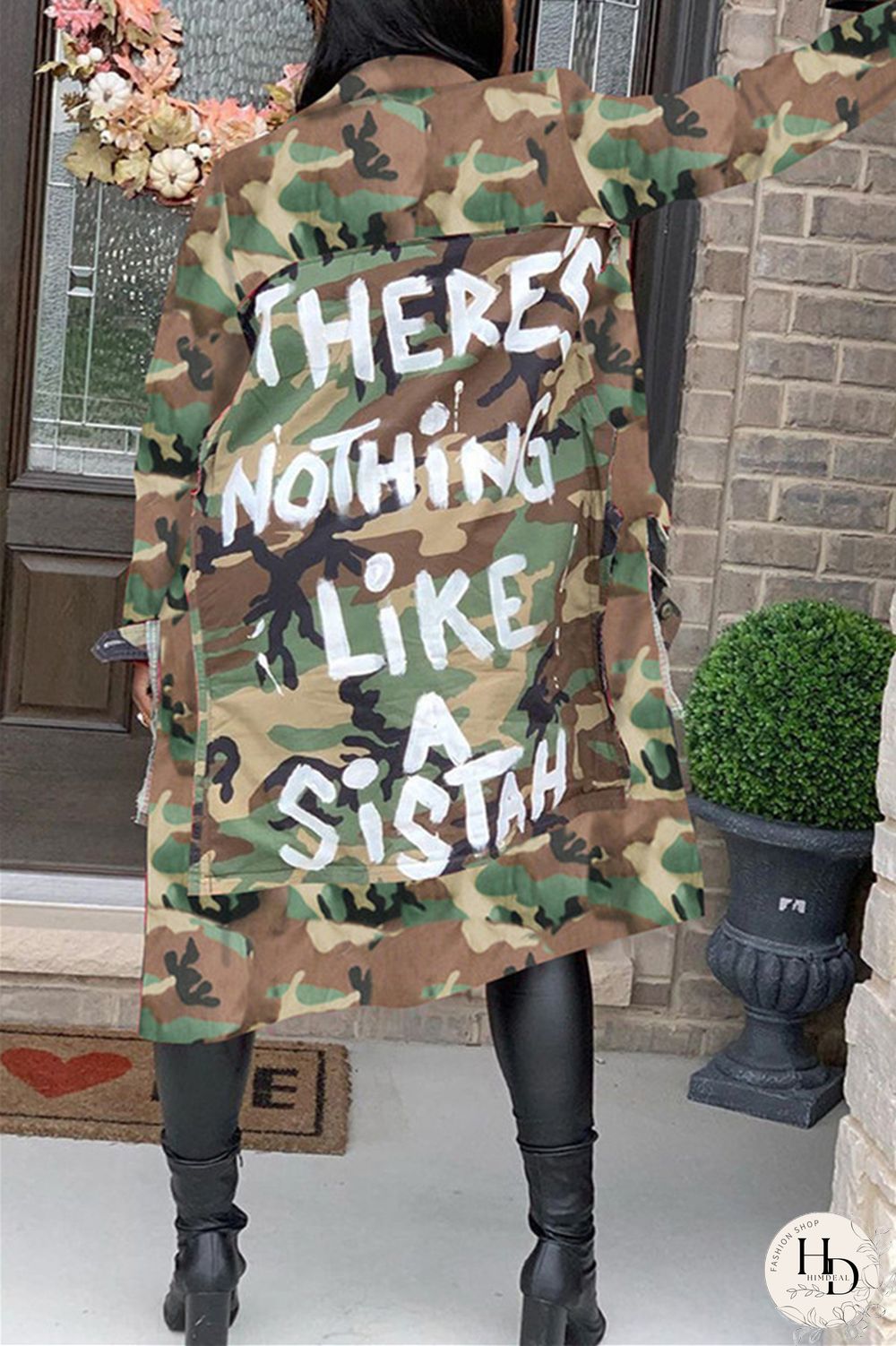 Camouflage Fashion Casual Turndown Collar Long Sleeve Regular Sleeve Letter Print Camouflage Print Coats