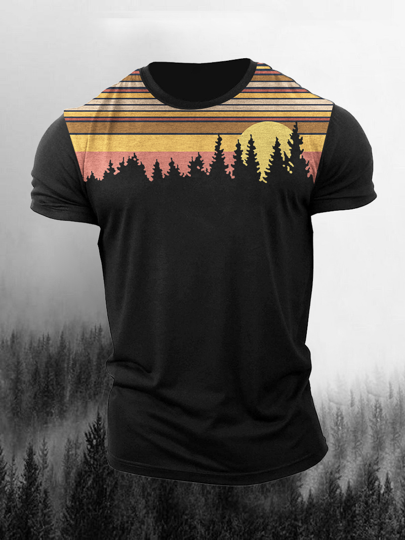 Forest Stripe Print Men's Casual T-Shirt