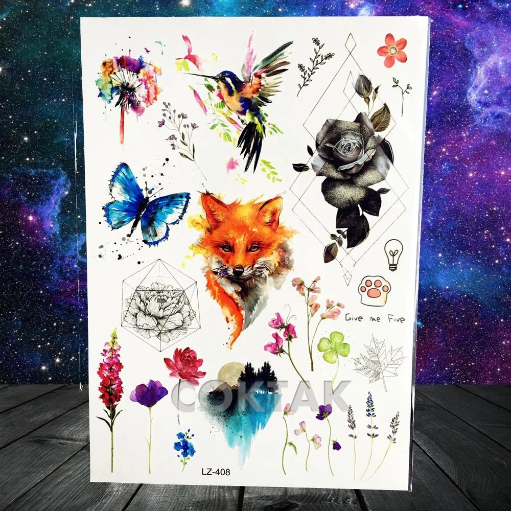 Watercolor Lavender Reed Morning Glory Flower Tattoos Temporary Women Sexy Custom Tattoo Stickers Flash Fake Girls Tato Ankle