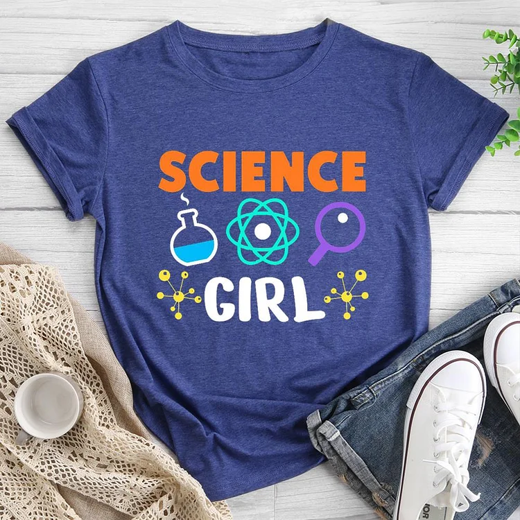 Science Girl Round Neck T-shirt