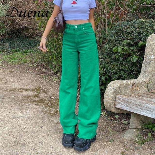 Y2K Streetwear Jeans Baggy Green Teenage Girls Za 2022 Summer Vintage Clothing Fashion Pink High Waist Denim Pants Women 1027 - BlackFridayBuys