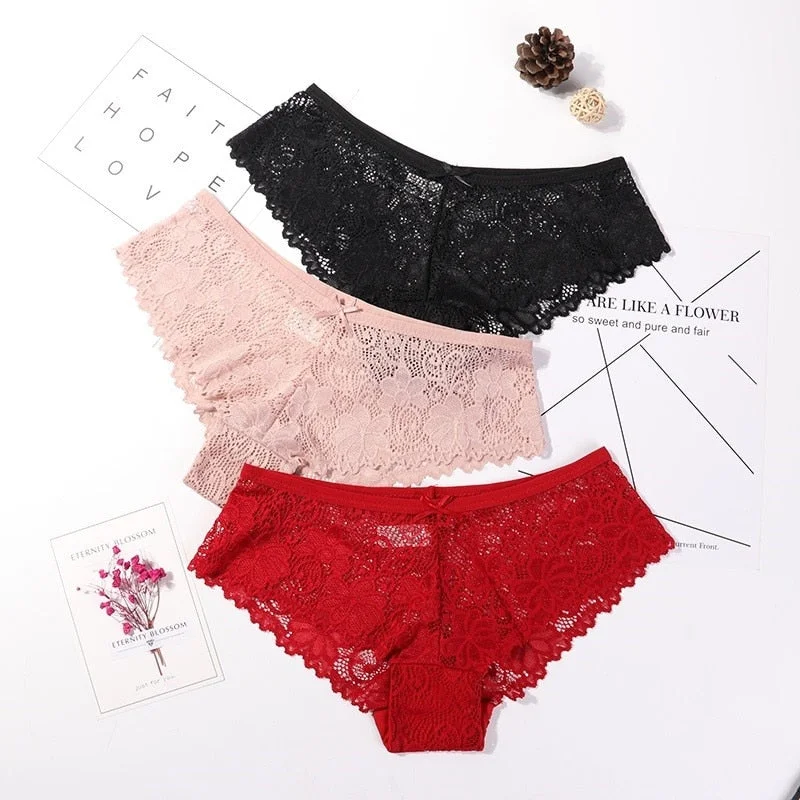3 Pcs Panties For Woman Underwear Sexy Lace Breathable Female Panty Transparent Briefs Sexy Underwear Women High Quality 2020