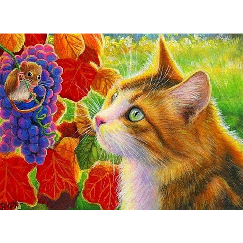 

40*30CM-Round Drill Diamond Painting-Cartoon Cat, 501 Original