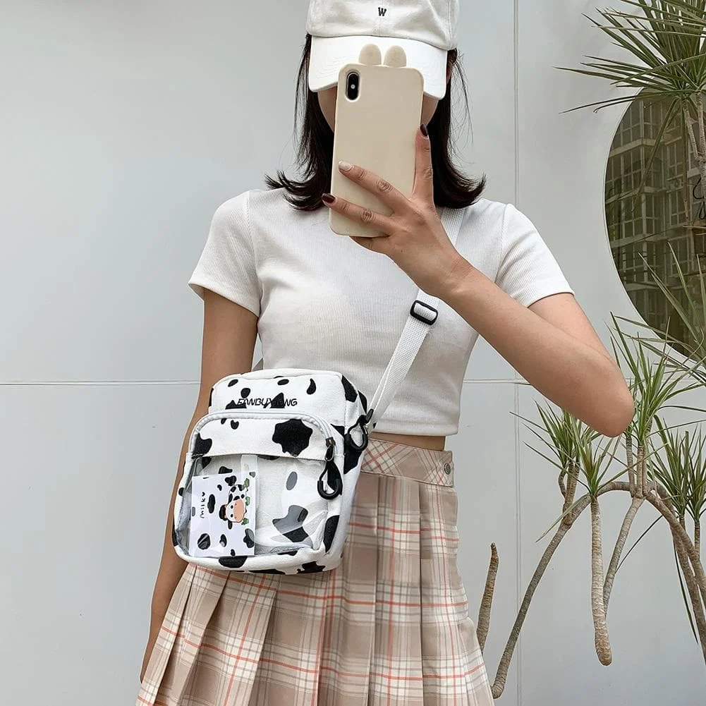 Multi-functional Cow Milk Pattern Canvas Crossbody Bag SP15801