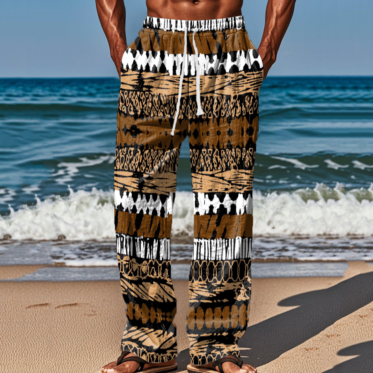 Men's Vintage African Abstract Geometric Stripe Art Print Comfort Pants