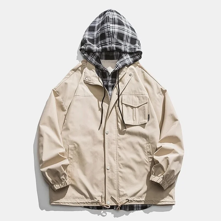 Wlkwo Wlkwo   Men's Couple Jacket Korean Fake Two-piece Splicing Color Contrast Hoodies Fashion All-match Mens Casual Loose Jacket Unisex