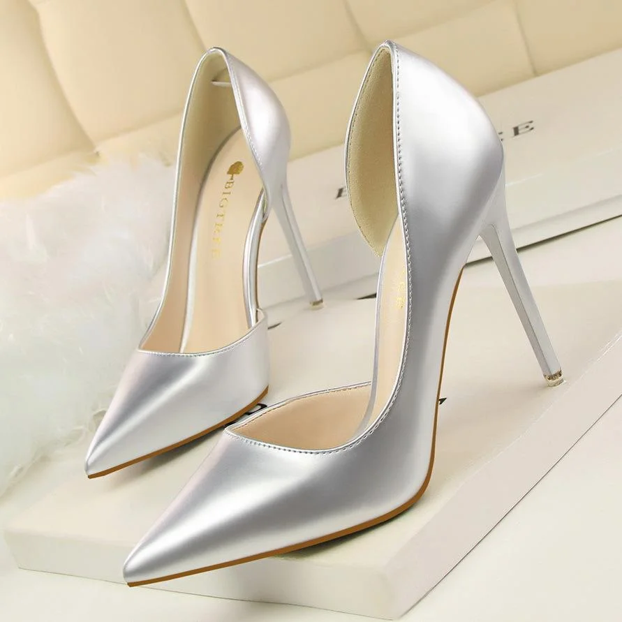 Fashion stiletto high-heeled patent leather shallow pointy sexy high-heeled shoes