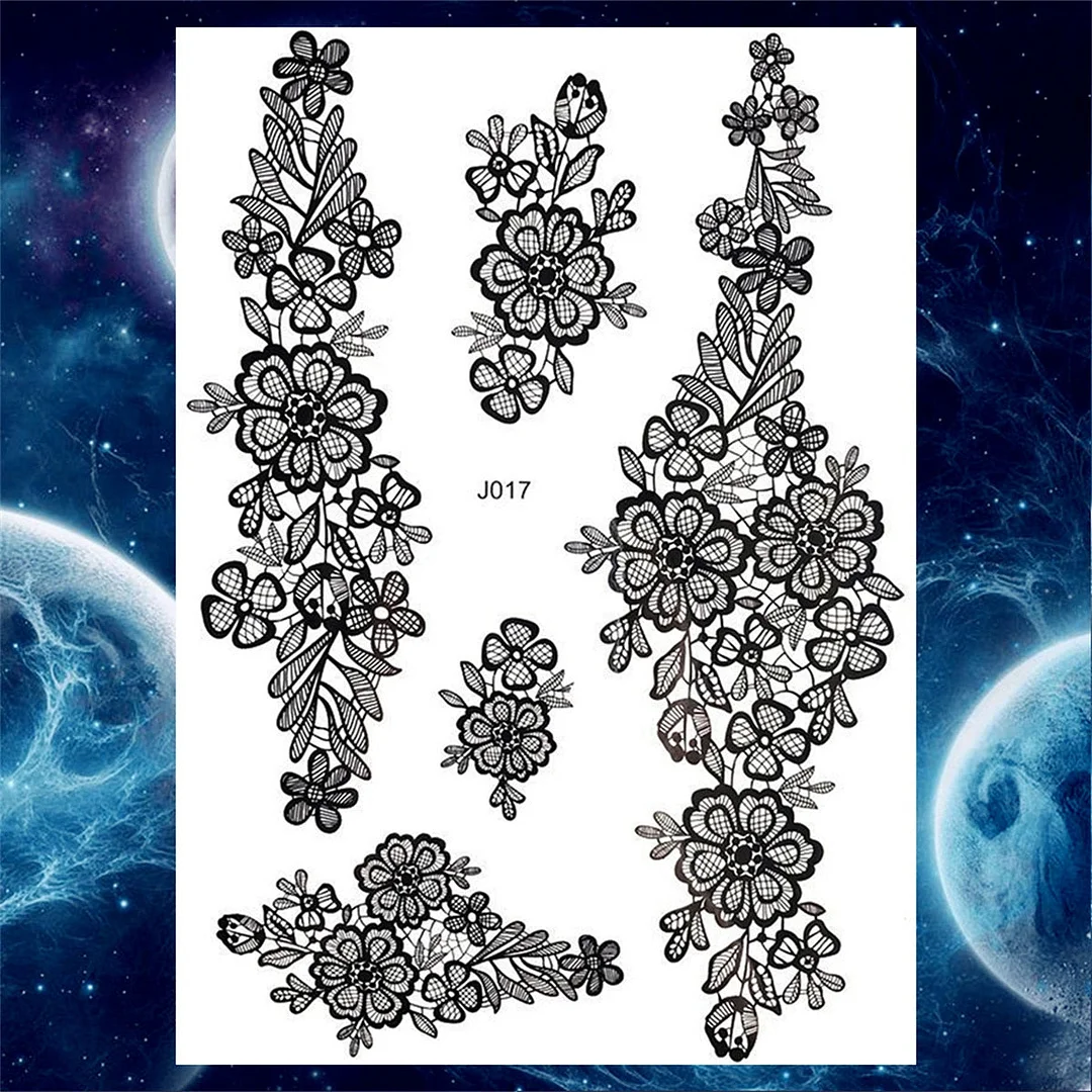 Lace Butterfly Temporary Tattoos For Women Girls Kids Tribal Black Henna Tattoo Sticker Mandala Flower Fake Jewelry Tatoos Adult