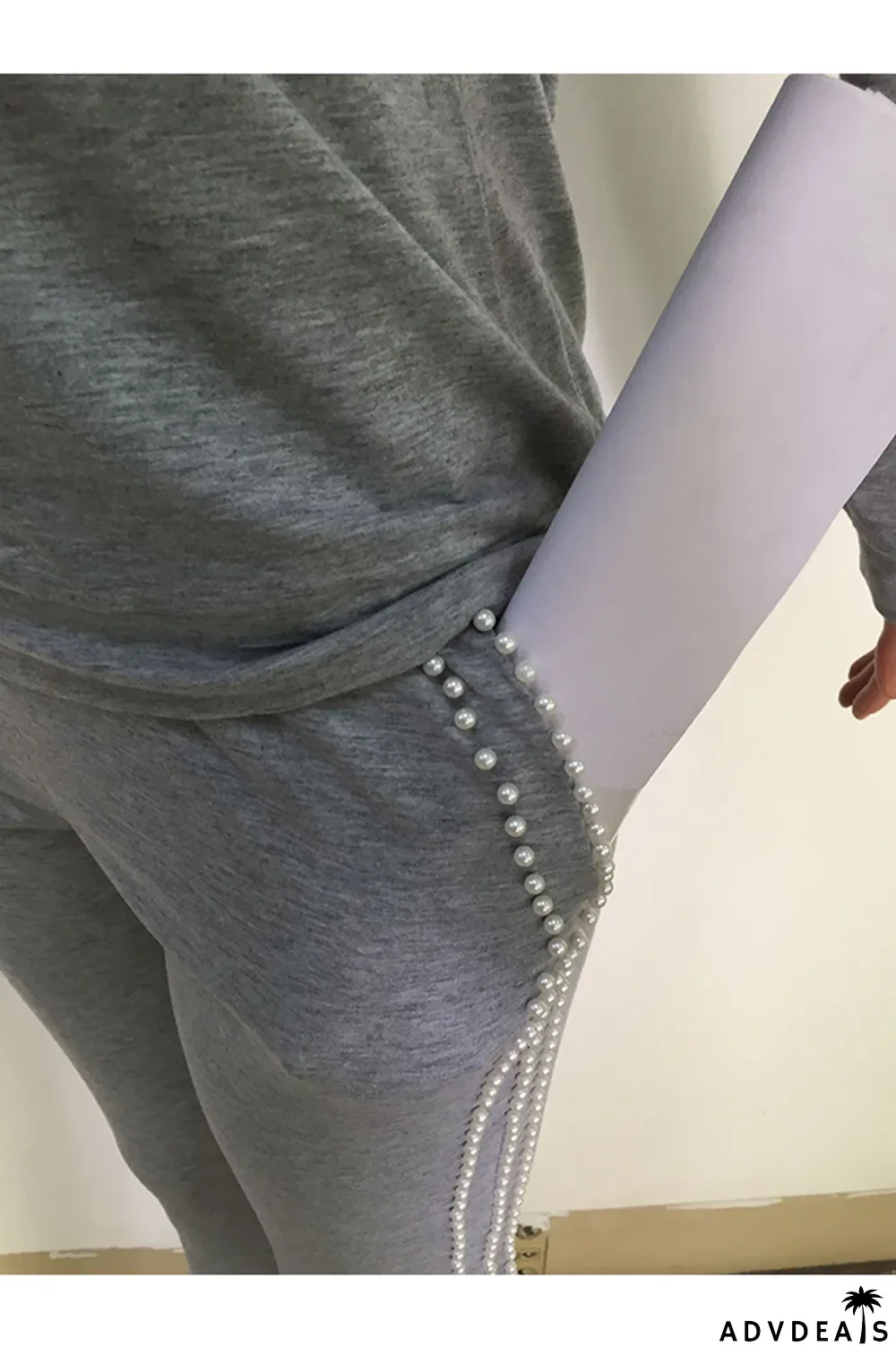 Black Casual Beading Solid Two Piece Suits Patchwork pencil Long Sleeve Two-piece Pants Set