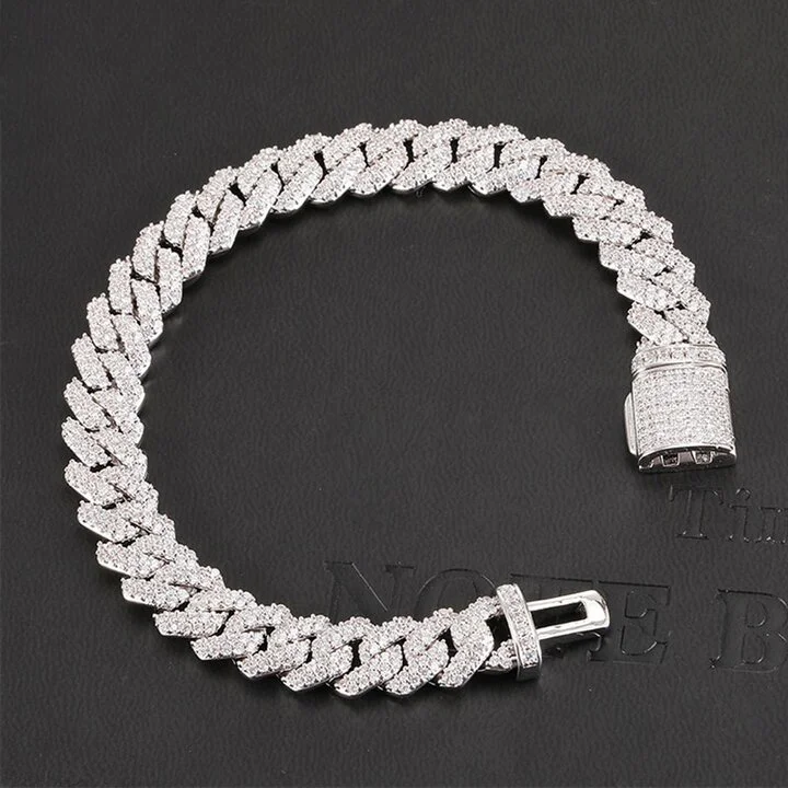 14MM 2 Rows Heavy Cuban Prong Iced Out Bracelets Jewelry-VESSFUL