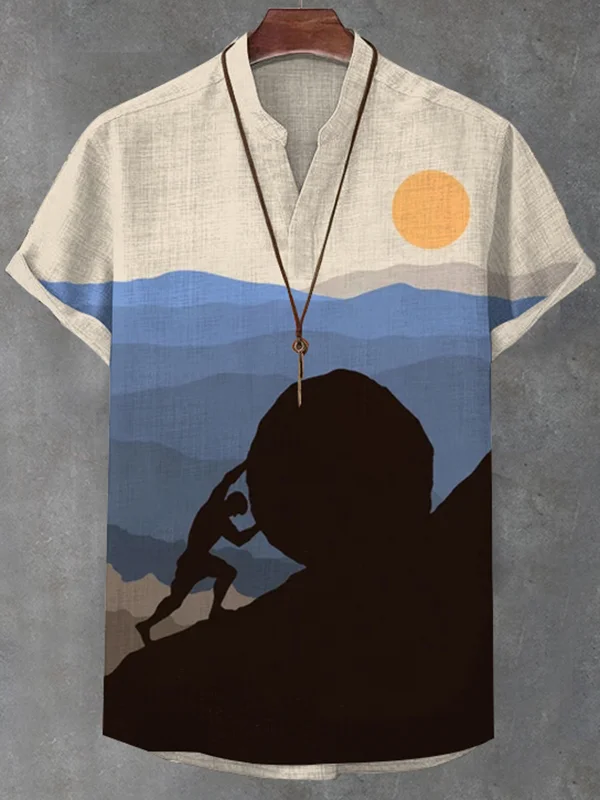 Men's Sisyphus Modern Color Block Art Print V Neck T-Shirt
