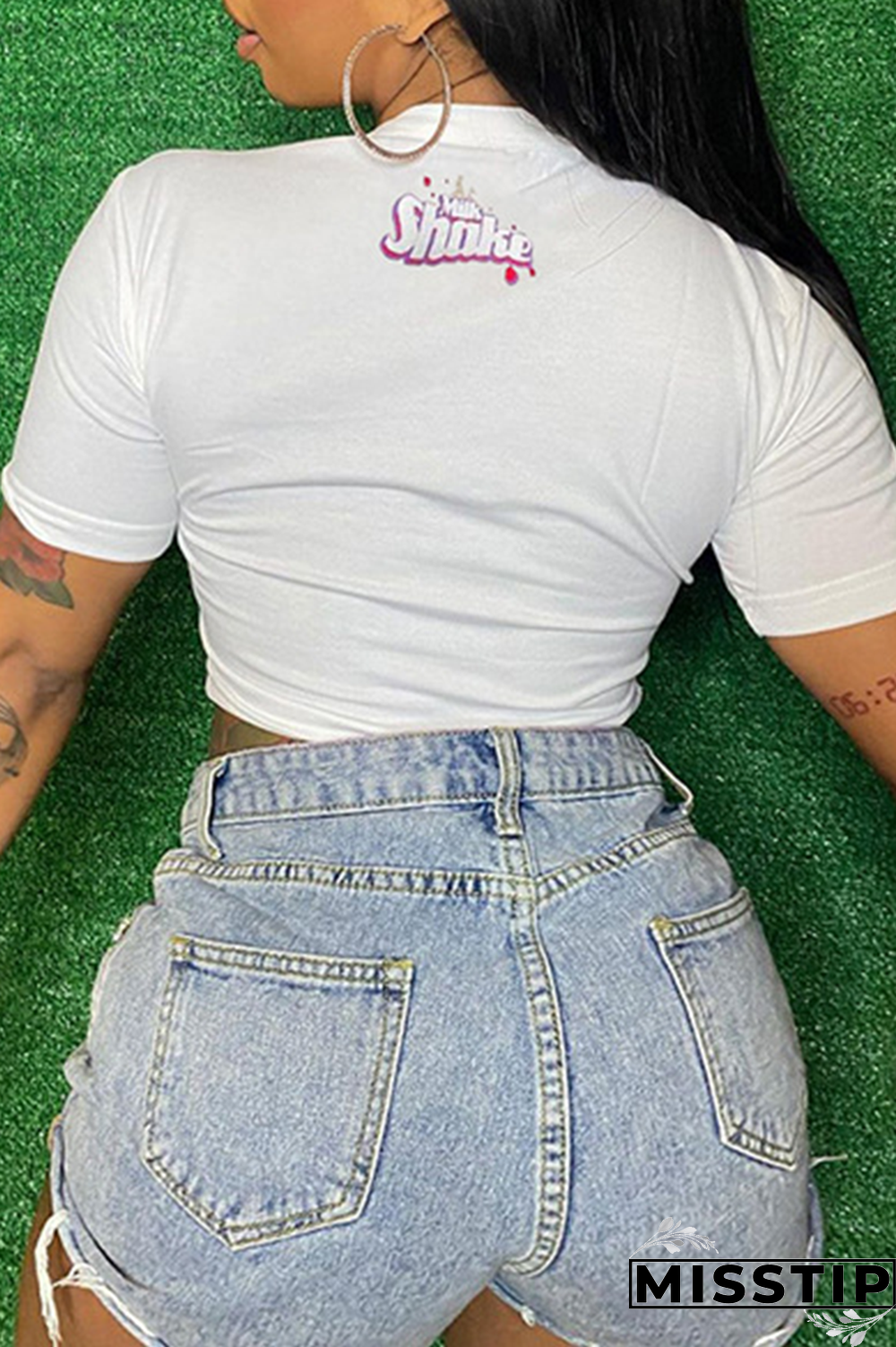 Pink Casual Print Patchwork O Neck Mid Waist T-Shirts