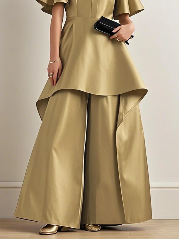 Solid Color Shiny Wide Leg Loose Trousers Pants