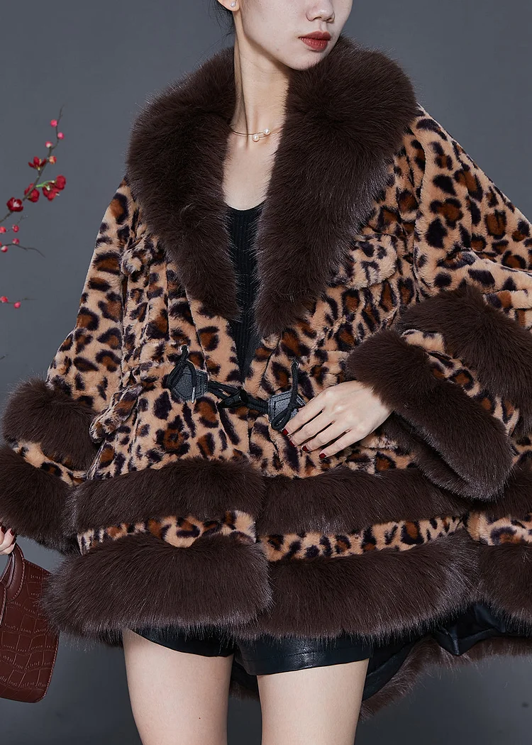 Plus Size Fur Collar Leopard Drawstring Mink Velvet Trench Spring