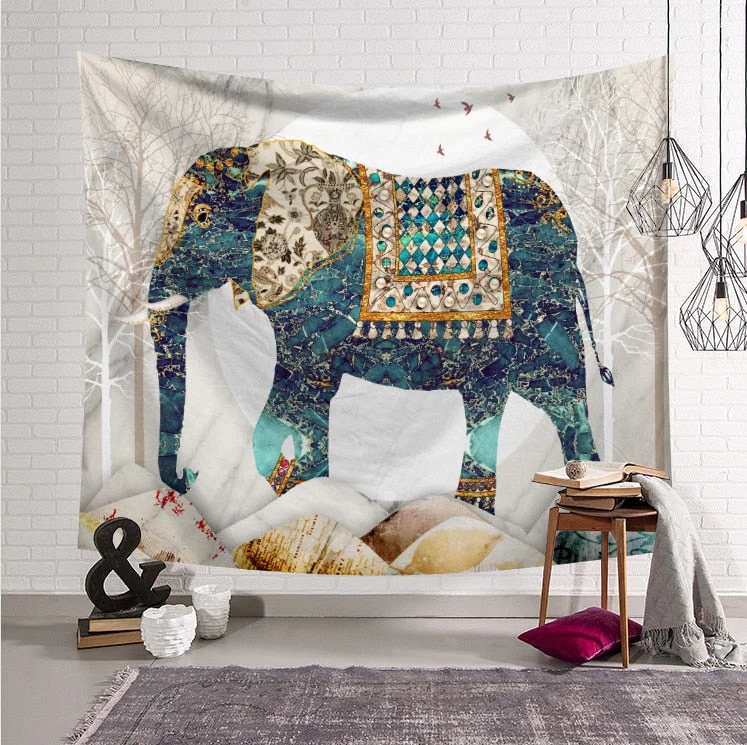 Bohemian Mandala Elephant Tapestry Wall Hanging Sandy Beach Picnic Throw Rug Blanket Camping Tent Travel Sleeping Pad Bedspread