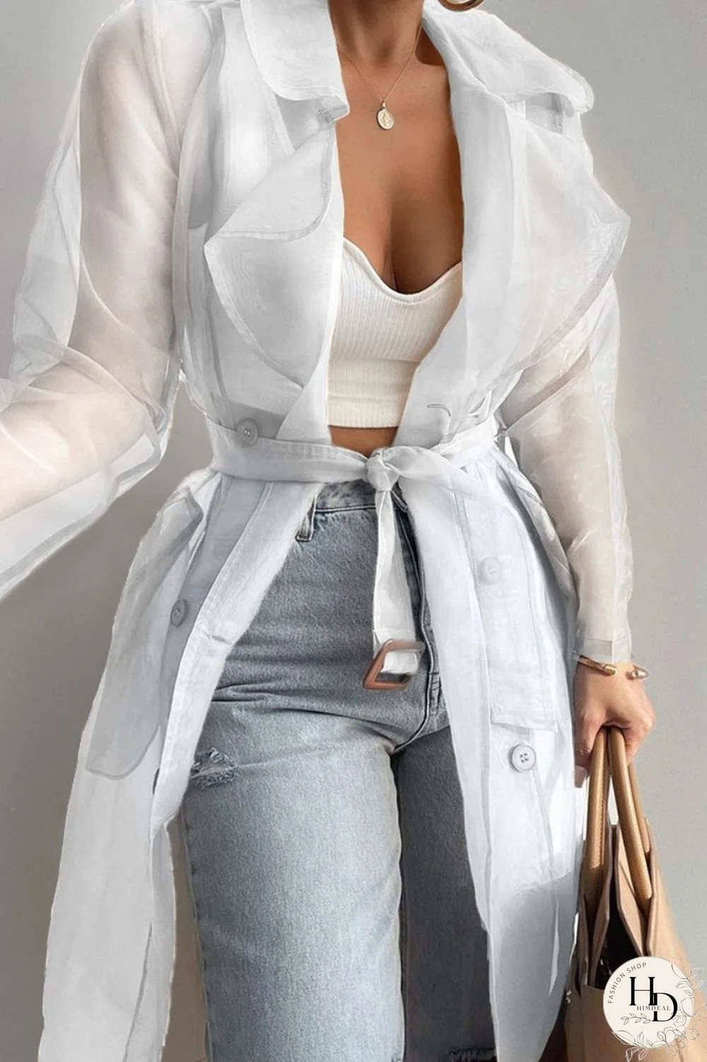 White Casual Solid Cardigan Turndown Collar Outerwear