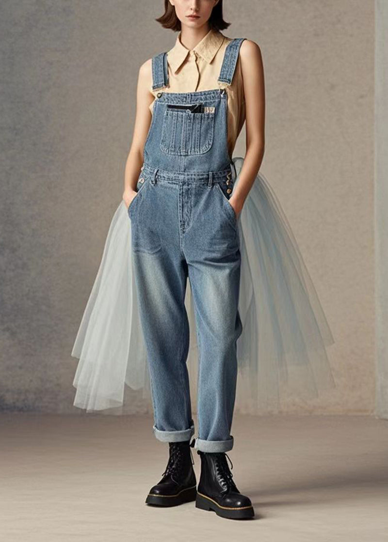 VCSHOES Blue Tulle Patchwork Denim Jumpsuit Spring