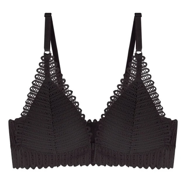 DERUILADY Sexy Backless Seamless Bras For Women Comfort Front Closure Wireless Bralette Top Lace Floral Push Up Bra Lingerie