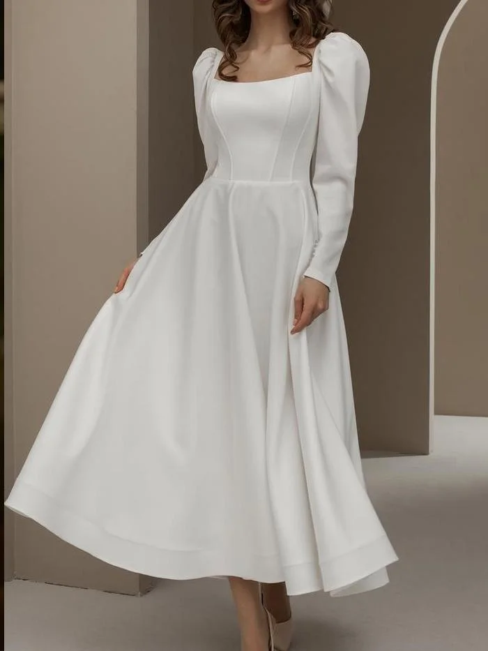 Elegant white mid-waist long-sleeved sexy fashion dress