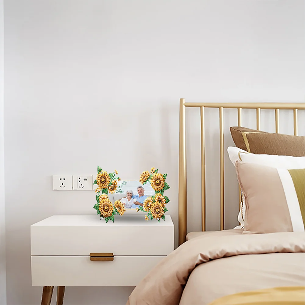 5D DIY Sunflower Acrylic Special Shape Rhinestone Tabletop Photo Frame Kit