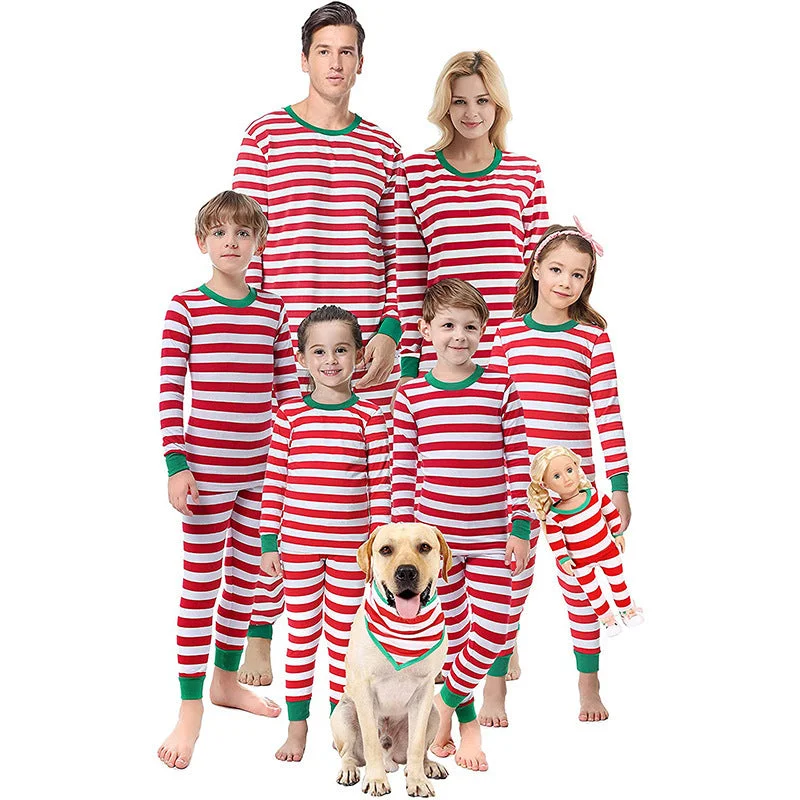 Striped family Christmas Pajamas with dog