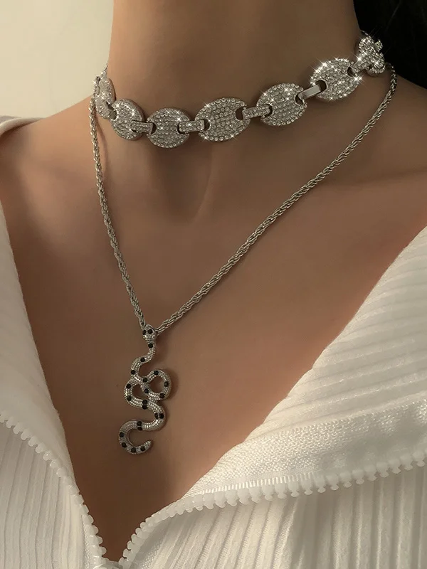 Hip-Hop Snake Pendant Beaded Stylish Necklace