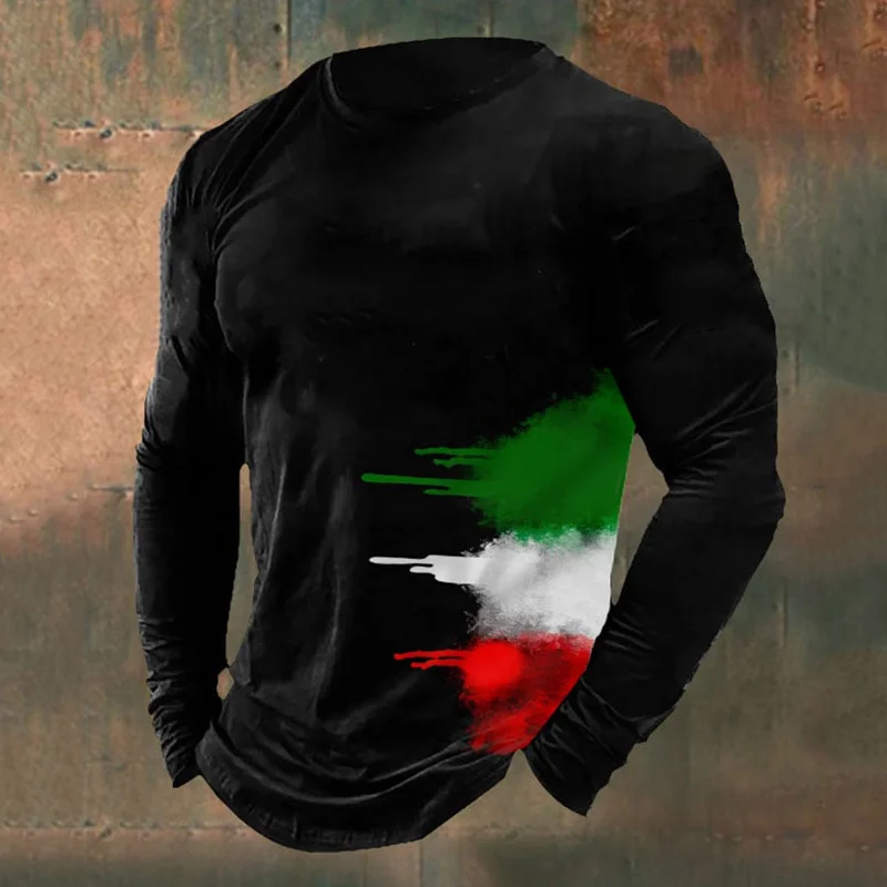 T-shirt casual a maniche lunghe con stampa italiana da uomo