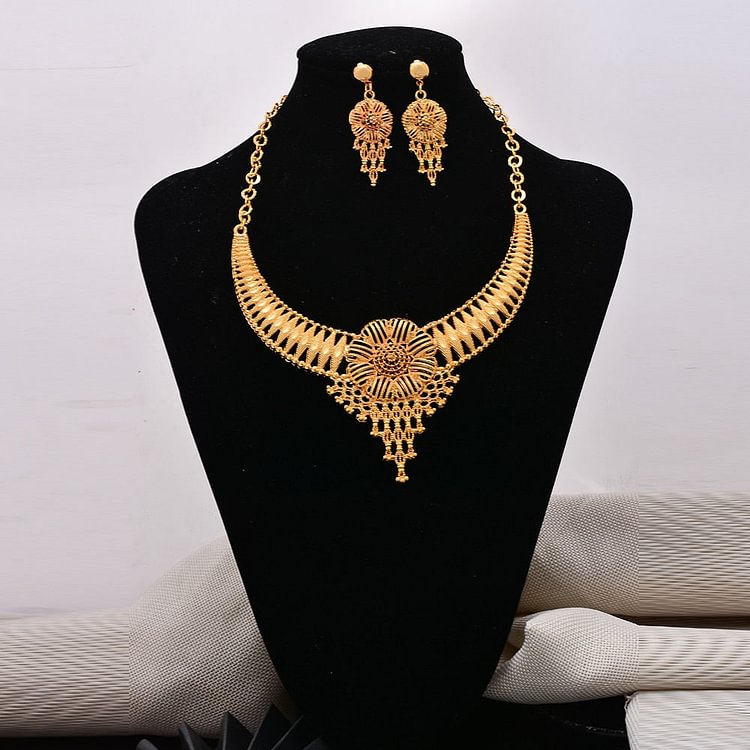 Jewelry set 24K Gold Color Jewelry Sets For Women Bridal Luxury Necklace Earrings set